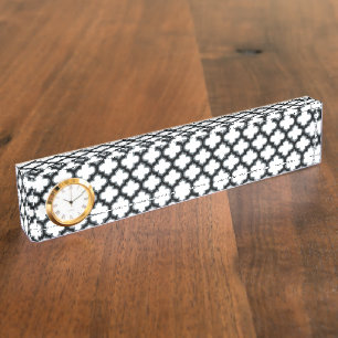 Weiße und schwarze Trellis, Gitter, Quatrefolie Namensplakette