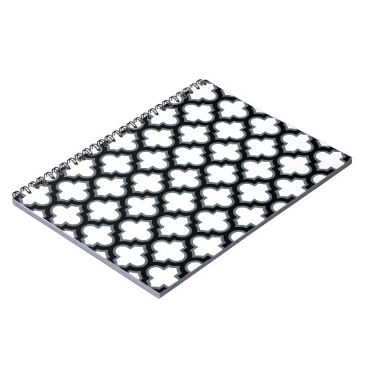Weiße und schwarze Trellis, Gitter, Quatrefolie Notizblock (Linke Seite)