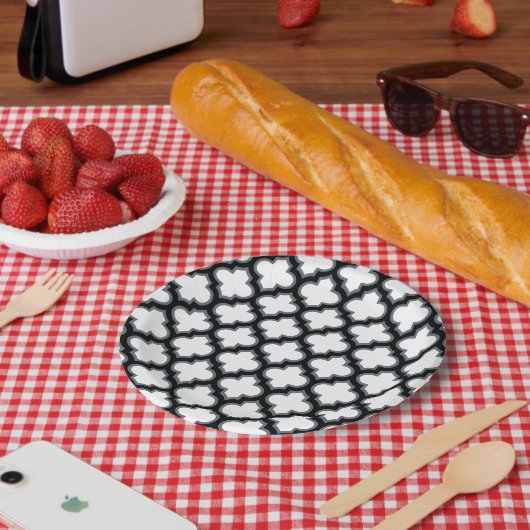 Weiße und schwarze Trellis, Gitter, Quatrefolie Pappteller (Picknick)
