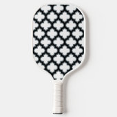 Weiße und schwarze Trellis, Gitter, Quatrefolie Pickleball Schläger (Rückseite)