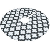 Weiße und schwarze Trellis, Gitter, Quatrefolie Polyester Weihnachtsbaumdecke (Schrägansicht)