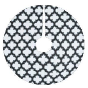 Weiße und schwarze Trellis, Gitter, Quatrefolie Polyester Weihnachtsbaumdecke