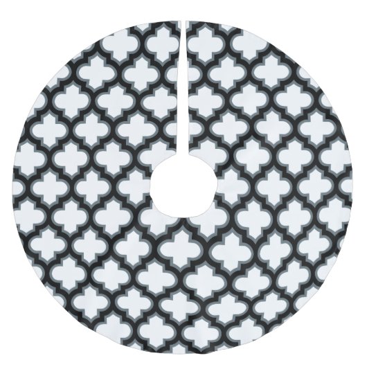 Weiße und schwarze Trellis, Gitter, Quatrefolie Polyester Weihnachtsbaumdecke (Vorderseite)