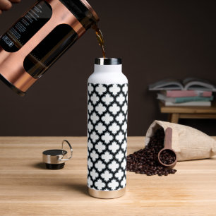 Weiße und schwarze Trellis, Gitter, Quatrefolie Trinkflasche