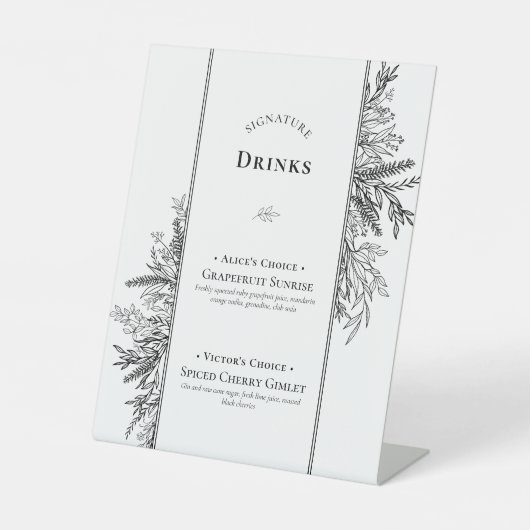 Weiße und schwarze Vegetation Hochzeitsunterschrif Sockelschild (Vorderseite)