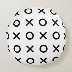 Weiße und schwarze Xs und Os Rundes Kissen