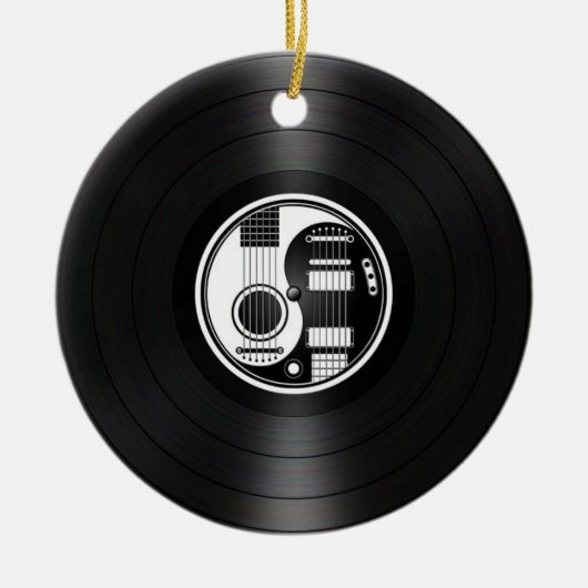 Weiße und schwarze Yin Yang Gitarren-Vinylgraphik Keramikornament (Vorne)