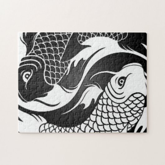 Weiße und schwarze Yin Yang Koi Fische Puzzle (Horizontal)