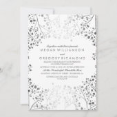 Weiße und Silberne Gipskraut Hochzeit Einladung (Vorderseite)