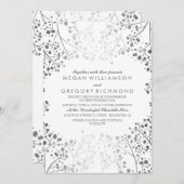 Weiße und Silberne Gipskraut Hochzeit Einladung (Vorne/Hinten)
