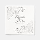 Weiße und silberne Gray Frills Elegante Hochzeit Serviette (Vorderseite)