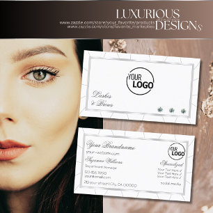 Weiße und silberne Rahmen modern mit Diamanten und Visitenkarte