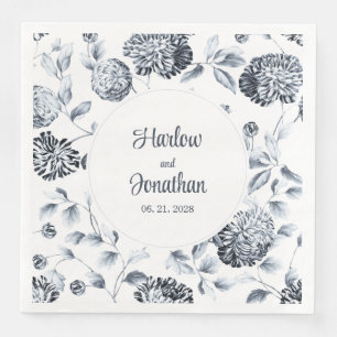 Weiße und silberne Vintage Blumenweinhochzeit Serviette