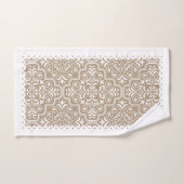 Weiße und taupe Damastmuster skallopierte Ränder Badhandtuch Set (Handtuch)