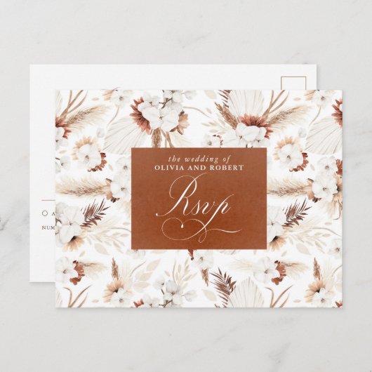 Weiße und Terracotta-Blume Hochzeit RSVP Postkarte (Vorne/Hinten)
