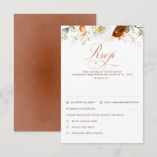 Weiße und Terrakotta-Blumen Hochzeit RSVP Karte