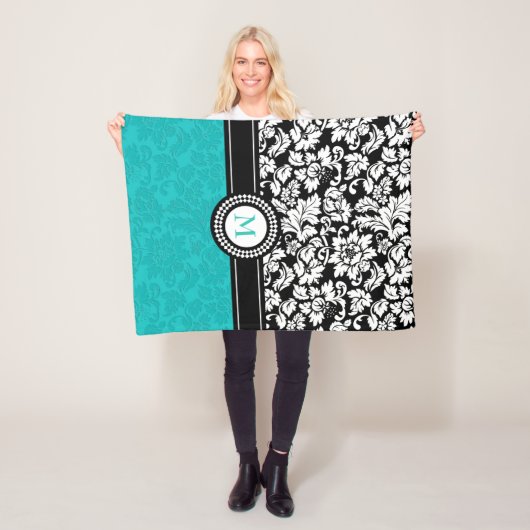 Weiße und türkisfarbene Damaskus Fleecedecke (Beispiel)