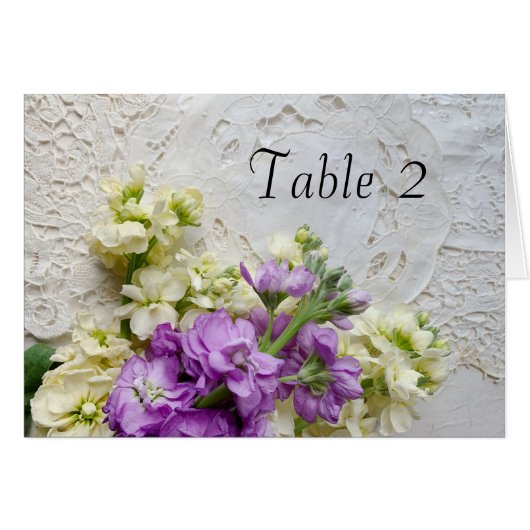 Weiße und violette Blumen an alter Spitze (Vorderseite (Horizontal))