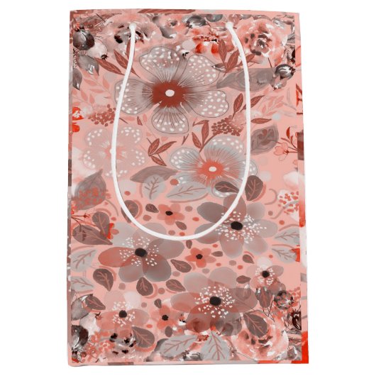 Weiße und violette Blumen auf rosa Mustern Mittlere Geschenktüte (Vorderseite)