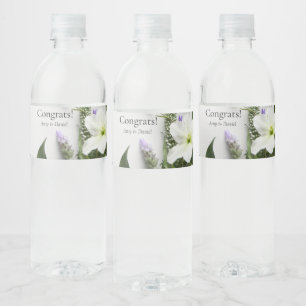 Weiße und violette Blumen, Blätter Label Set Wasserflaschenetikett