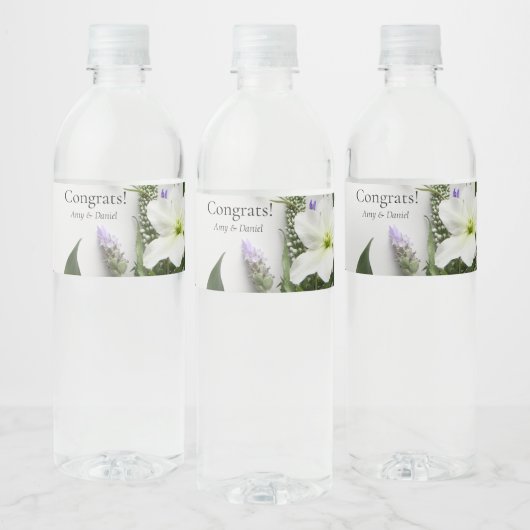 Weiße und violette Blumen, Blätter Label Set Wasserflaschenetikett (Flaschen)