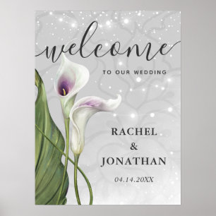 Weiße und violette Calla-Lilie Willkommen Hochzeit Poster