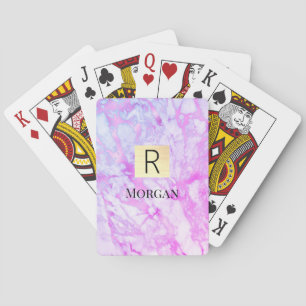 Weiße und violette Marmor-Gold-Box, Name und Monog Spielkarten