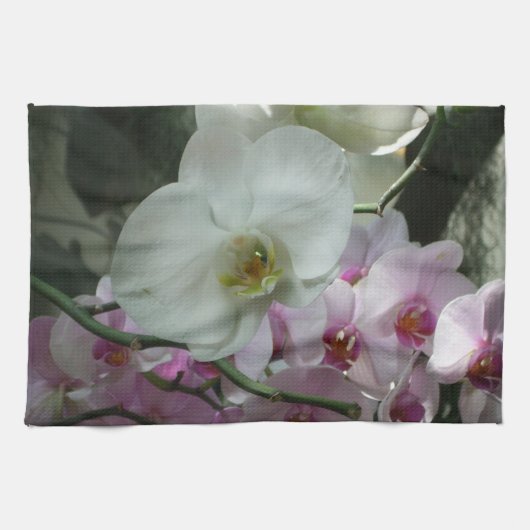 Weiße und violette Orchideen Geschirrtuch (Horizontal)