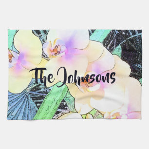 Weiße und violette Orchideen Küchentuch