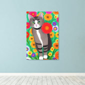 Weiße und weiße Katzen und rote Blume Leinwanddruck (Insitu (Holzboden))