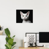 Weiße, ungerade mit Augen Katze Poster (Heimbüro)
