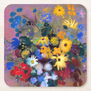 Weiße Vase mit Blume Odilon Redon Rechteckiger Pappuntersetzer