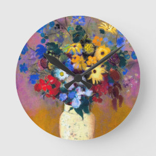 Weiße Vase mit Blume Odilon Redon Runde Wanduhr