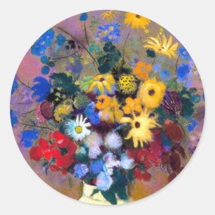 Weiße Vase mit Blume Odilon Redon Runder Aufkleber