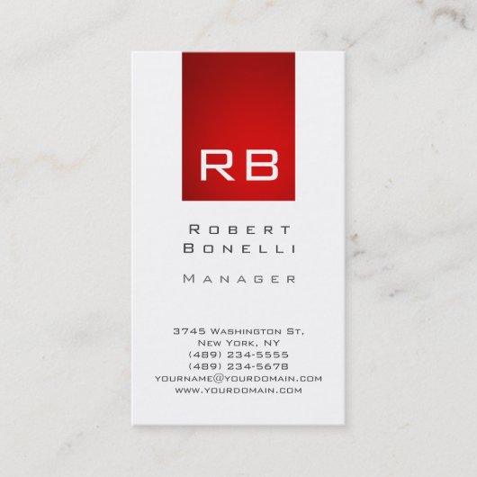 Weiße, vertikale rote Streifen-Monogram-Visitenkar Visitenkarte (Vorderseite)
