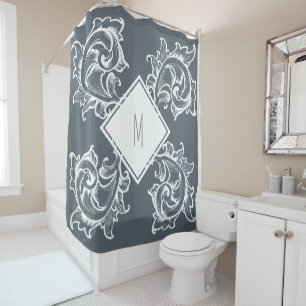Weiße Verzierte Blätter mit Rollen - Personalisier Duschvorhang