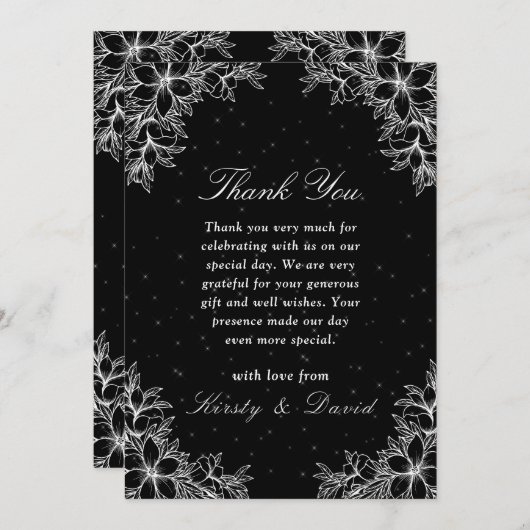Weiße Verzierte Blumenhochzeit Dankeskarte (Vorne/Hinten)