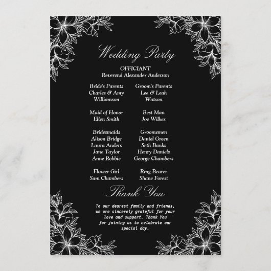 Weiße Verzierte Blumenhochzeit Programm (Rückseite)