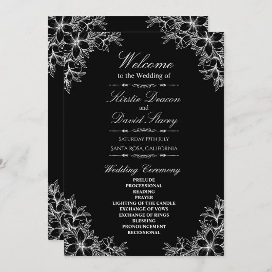 Weiße Verzierte Blumenhochzeit Programm (Vorne/Hinten)