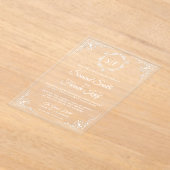 Weiße verzierte Monogramm-Hochzeit Acryleinladungen (Ablage )