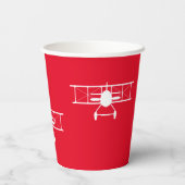 Weiße Vintage Biplane im roten Hintergrund Pappbecher (Rückseite)