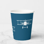 Weiße Vintage Biplane mit blauem Hintergrund Pappbecher (Rückseite)