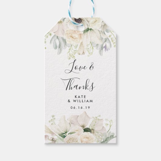 WEISSE VINTAGE BLUME | Gastgeschenk Hochzeit-Gesch Geschenkanhänger (Vorderseite)