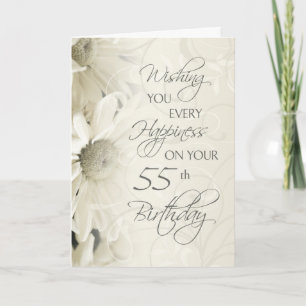 Weiße Vintage-Blumen Glückwunschkarte zum 55. Gebu Karte