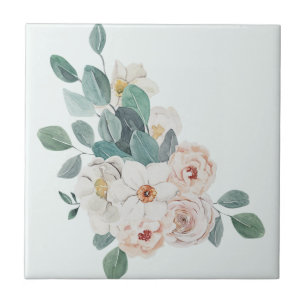 Weiße Vintage-Blumen-Grünpflanzen Elegant Fliese