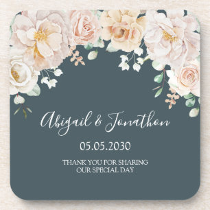 Weiße Vintage-Blumen Hochzeit in Navy Blau Getränkeuntersetzer