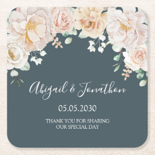 Weiße Vintage-Blumen Hochzeit in Navy Blau Rechteckiger Pappuntersetzer