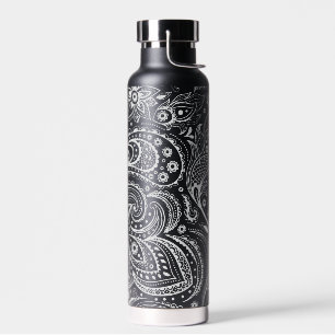 Weiße vintage Blumen-Paisley-Muster-Wasserflasche Trinkflasche