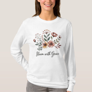 Weiße Vintage-Blumen-Wildblume-Langarm T-Shirt