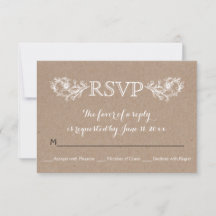 Weiße vintage-blumige Kraftpapier-Hochzeits-RSVP-K